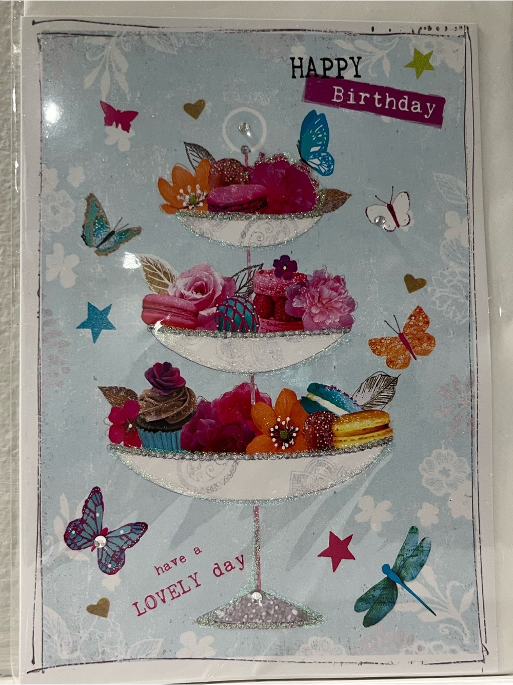 Willow Birthday Card with Pink Butterfly Accent With Envelope Inside